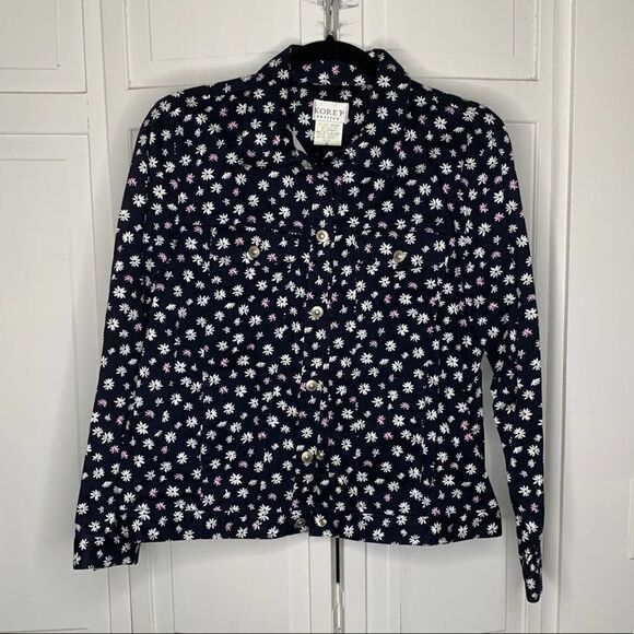 Vintage Koret Petite Navy Floral Shirt Jacket - Picture 1 of 7